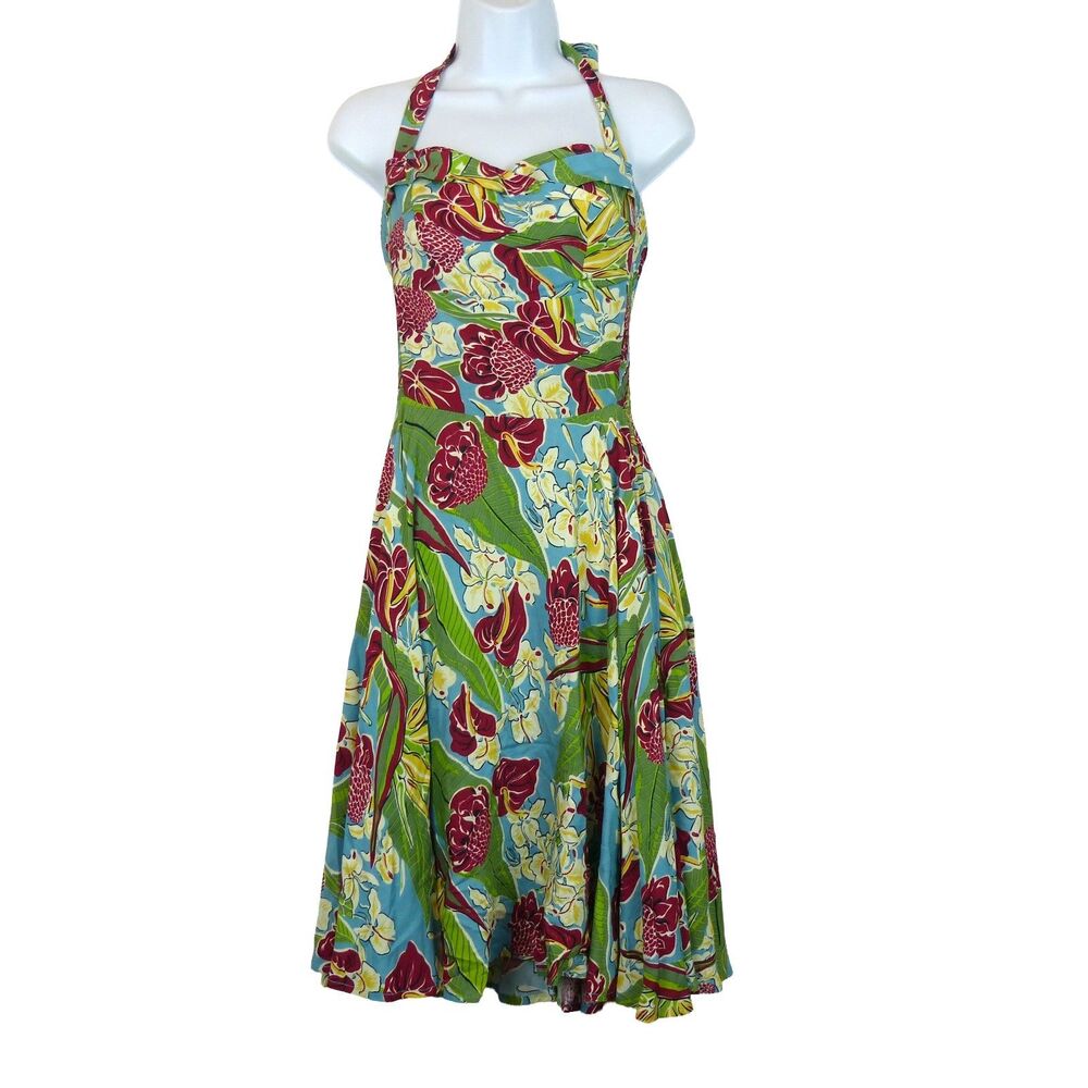 Trashy Diva Trixie Dress Womens S Hawaiian Tropical Floral Halter Retro Pinup - Picture 2 of 13
